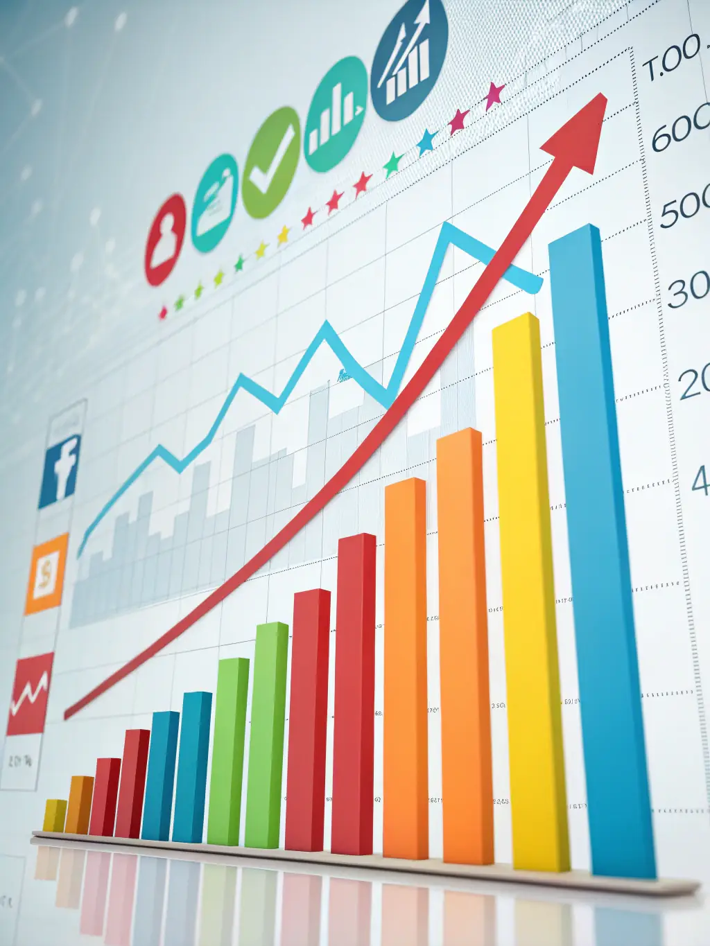 A dynamic chart illustrating a successful marketing campaign's performance metrics, such as increased website traffic, lead generation, and conversion rates, reflecting CreativeRoots' marketing expertise.